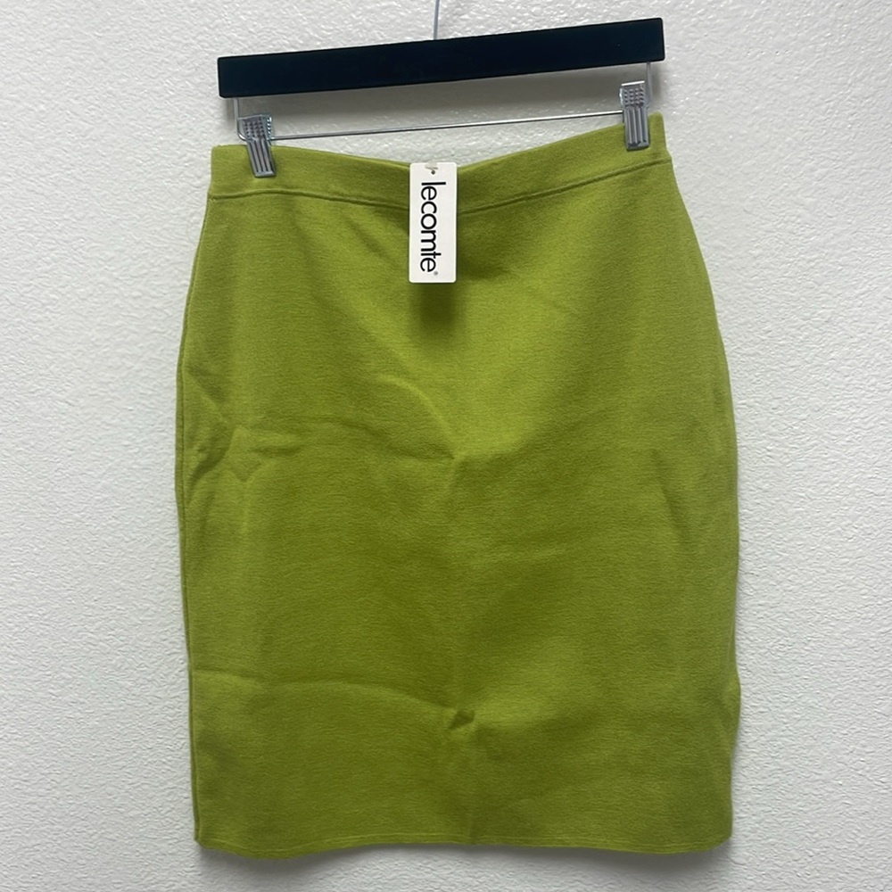 Lecomte Women’s Large Lime Green Midi Sweater Skirt Italy Italian NWT
